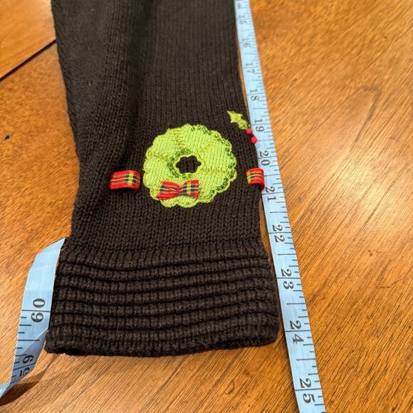 Vintage Christmas Wreath Zip Sweater Plaid Ribbon Applique Beaded Sz Lrg Black - Picture 10 of 12